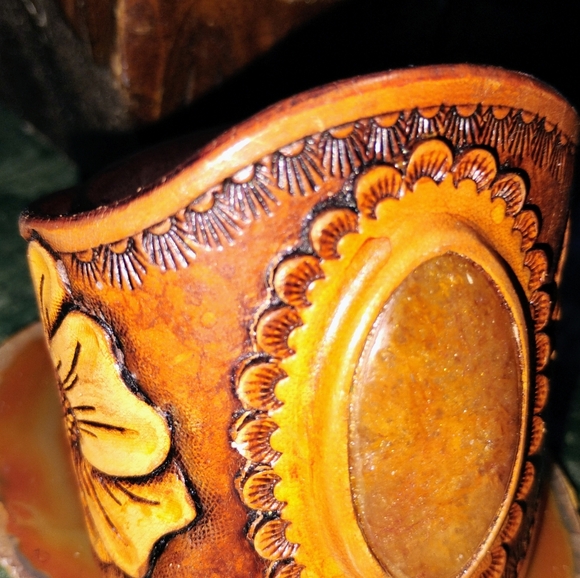 Custom Leather Cuff with Citrine Centerpiece - Picture 4 of 5